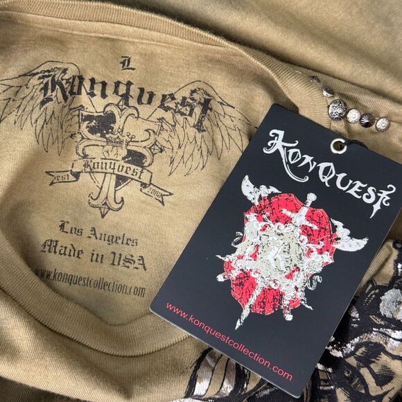 Konquest Shirt Mens Large King Skull Metallic Tee Tshirt Y2K Grunge Goth NEW - Picture 3 of 12